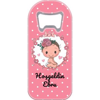 Çiçek Tokalı Bebek ile Koyu Pembe Fon Temalı Uzun Magnet Açacak