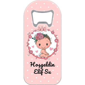 Çiçek Tokalı Bebek ile Pembe Fon Temalı Uzun Magnet Açacak