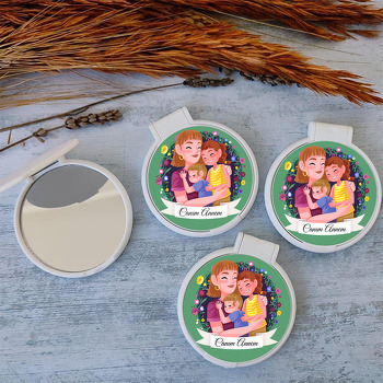 Çiçekler İçerisinde Sevimli Anne ve Çocukları Temalı Kapaklı Ayna