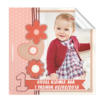 Çiçekler Temalı 1 Yaş Doğum Günü  Kare Etiket