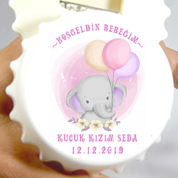 Çiçekli Balonlu Fil Temalı Kapak Şekilli Magnet Açacak