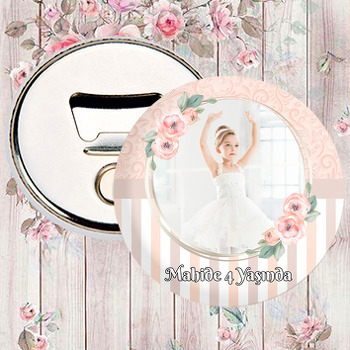 Çiçekli Çerçeve ile Somon Desen Temalı Resimli Magnet Açacak