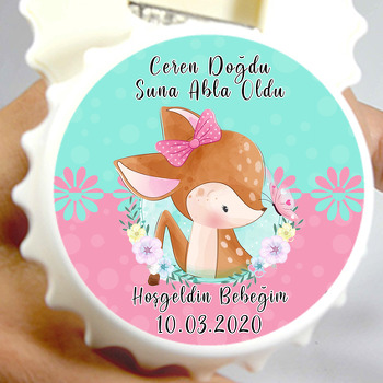 Çiçekli Ceylan Temalı Kapak Şekilli Açacak Magnet