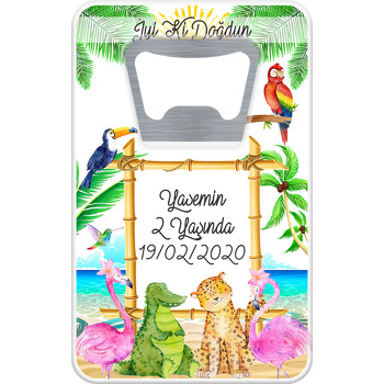 Çiçekli Flamingo Temalı Dikdörtgen Magnet Açacak
