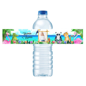 Çiçekli Flamingo Temalı Su Şişesi Etiketi