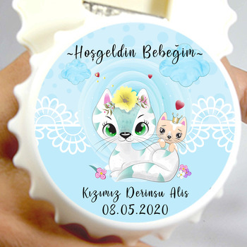 Çiçekli Kediler Temalı Kapak Şekilli Magnet Açacak