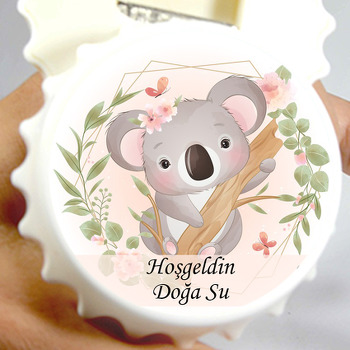 Çiçekli Koala Temalı Kapak Şekilli Magnet Açacak