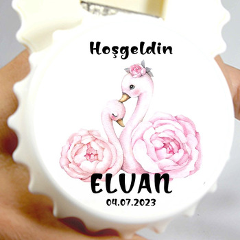 Çiçekli Kuğu Anne ile Çocuk Temalı Kapak Şekilli Magnet Açacak