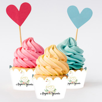 Çiçekli Kuğu Temalı Cupcake Sargısı