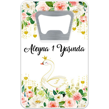 Çiçekli Kuğu Temalı Dikdörtgen Magnet Açacak