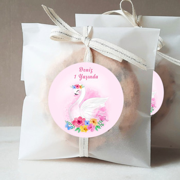 Çiçekli Kuğu Temalı Hoşgeldin Bebek Sticker