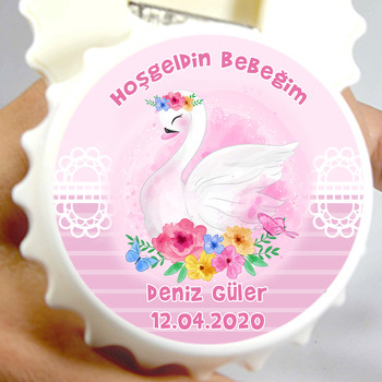 Çiçekli Kuğu Temalı Kapak Şekilli Magnet Açacak
