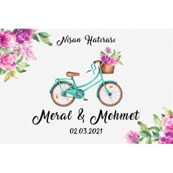 Çiçekli Mavi Bisiklet Temalı Söz Nişan Nikah  Magnet