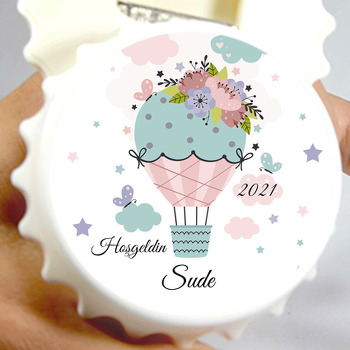 Çiçekli Uçan Balon Temalı Kapak Şekilli Magnet Açacak
