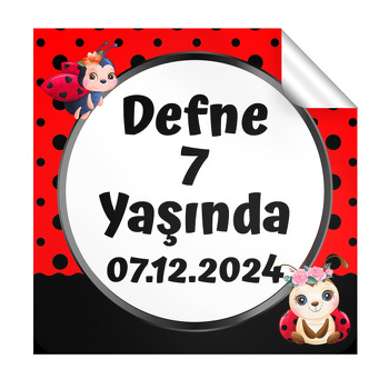 Çiçekli Uğur Böceği Temalı Kare Etiket