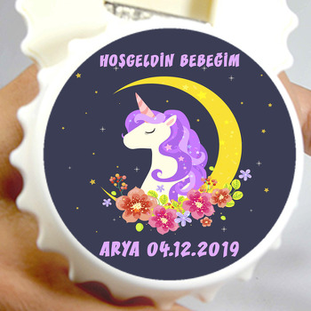 Çiçekli Unicorn Temalı Kapak Şekilli Magnet Açacak