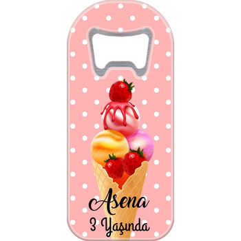 Çilekli Dondurma ile Pembe Puantiye Fon Temalı Uzun Magnet Açacak