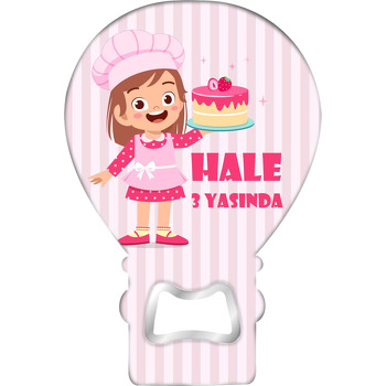 Çilekli Pastalı Kız Temalı Balon Ahşap Magnet 