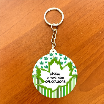 Çınar Yaprak Temalı Daire Plastik Anahtarlık