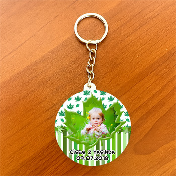 Çınar Yaprak Temalı Resimli Daire Plastik Anahtarlık
