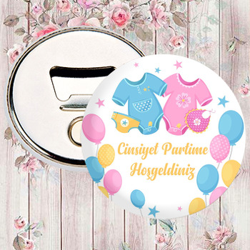 Cinsiyet Partisi Mavi Pembe Kıyafetler Temalı Magnet Açacak