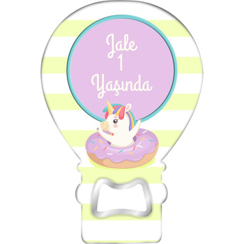 Çizgili Fonda Donut ile Unicorn Temalı Balon Magnet Açacak