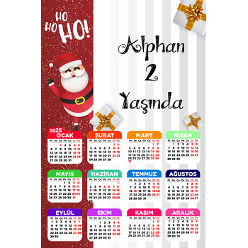 Çizgili Fonda Noel Baba ve Kardan Adam Temalı Takvim Magnet