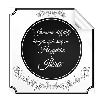 Çizgisel Bahar Çiçekleri Temalı Kare Etiket