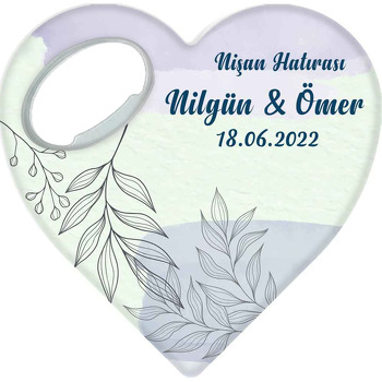 Çizgisel Defne Yaprakları ile Lila Fon Temalı Kalp Şekilli Magnet Açacak