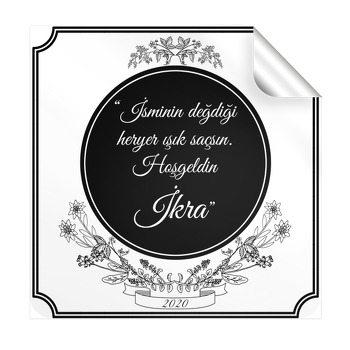 Çizgisel Kır Çiçekleri Temalı Kare Etiket