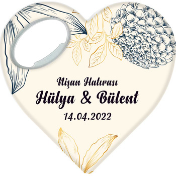 Çizgisel Orkide ile Krem Fon Temalı Kalp Şekilli Magnet Açacak