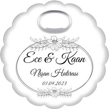 Çizgisel Papatya ile Elips Çerçeve Temalı Çiçek Şekilli Magnet Açacak