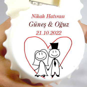 Çoçuk Çizimi Gelin Damat Temalı Kapak Şekilli Magnet Açacak