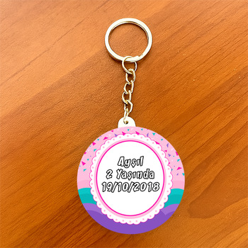 Confetti Temalı Daire Plastik Anahtarlık