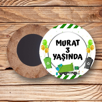 Çöp Kamyonu Temalı Ahşap Daire Magnet