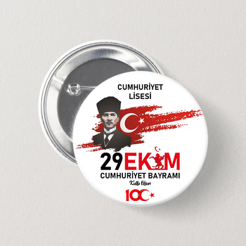 Cumhuriyet Bayramı 100. Yıl ile Atatürk ve Türk Bayrağı Temalı İğneli Buton Rozet