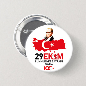 Cumhuriyet Bayramı 100. Yıl Türkiye Haritası Temalı İğneli Buton Rozet