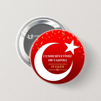 Cumhuriyetin 100. Yıl Beyaz Ay Yıldız Temalı İğneli Buton Rozet