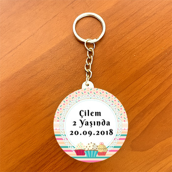 Cup Cake Temalı Daire Plastik Anahtarlık