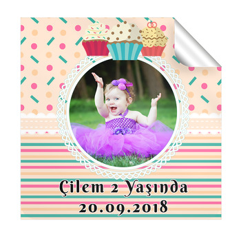 Cup Cake Temalı Kare Etiket