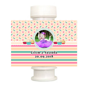 Cup Cake Temalı Köpük Baloncuk Etiketi