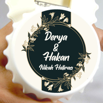 Daire Çerçevede Gold Bahar Dalı ile Pastel Krem Yeşil Fon Temalı Kapak Şekilli Magnet Açacak