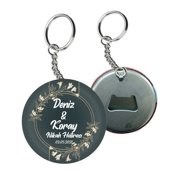 Daire Çerçevede Gold Bahar Dalı ile Pastel Yeşil Fon Temalı Arkası Açacak Anahtarlık