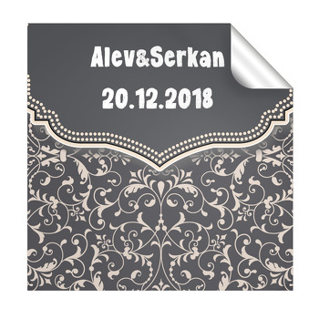 Damask Desenli Söz Nişan Nikah Kare Etiket