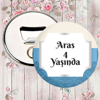 Damask Mavi ve Krem Çizgiler Temalı Magnet Açacak