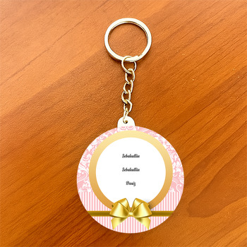 Damask Pink Temalı Daire Plastik Anahtarlık