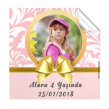 Damask Pink Temalı Kare Etiket
