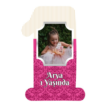 Damask Vişne ve Krem Çizgiler Temalı Doğum Günü Magnet