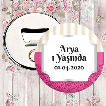 Damask Vişne ve Krem Çizgiler Temalı Magnet Açacak