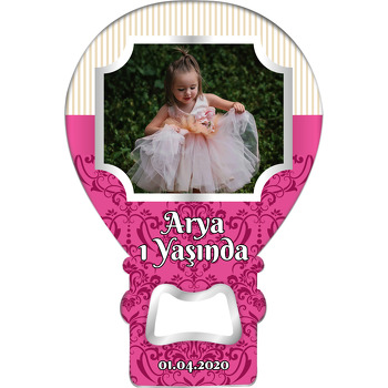 Damask Vişne ve Krem Çizgiler Temalı Resimli Balon Magnet Açacak